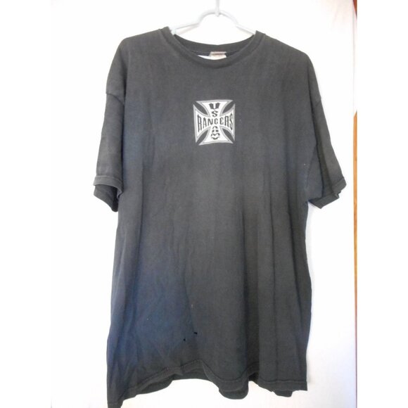 Army Rangers Fruit of the Loom Tag Black Graphic Tee T-Shirt Double Sided - Picture 1 of 7